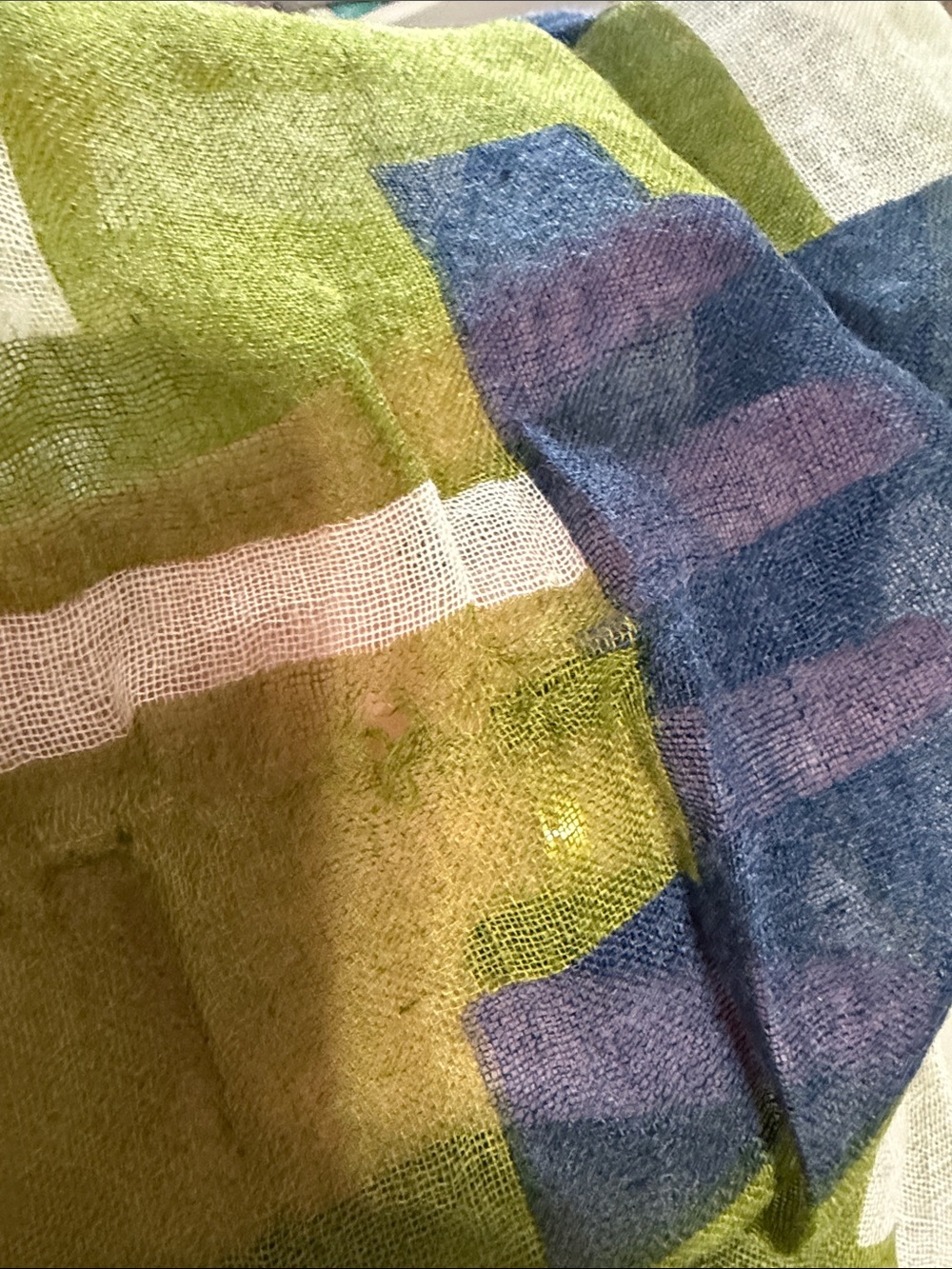 Lightweight Olive & Blue Geometric Women's Scarf - Picture 6 of 6